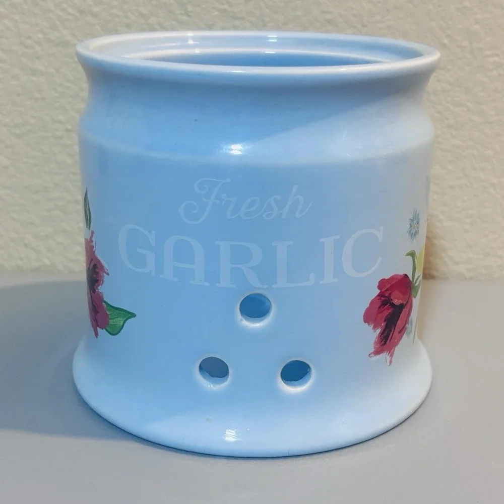 Pioneer Woman Breezy Floral Spring Bouquet Fresh Garlic Keeper Blue No Lid
